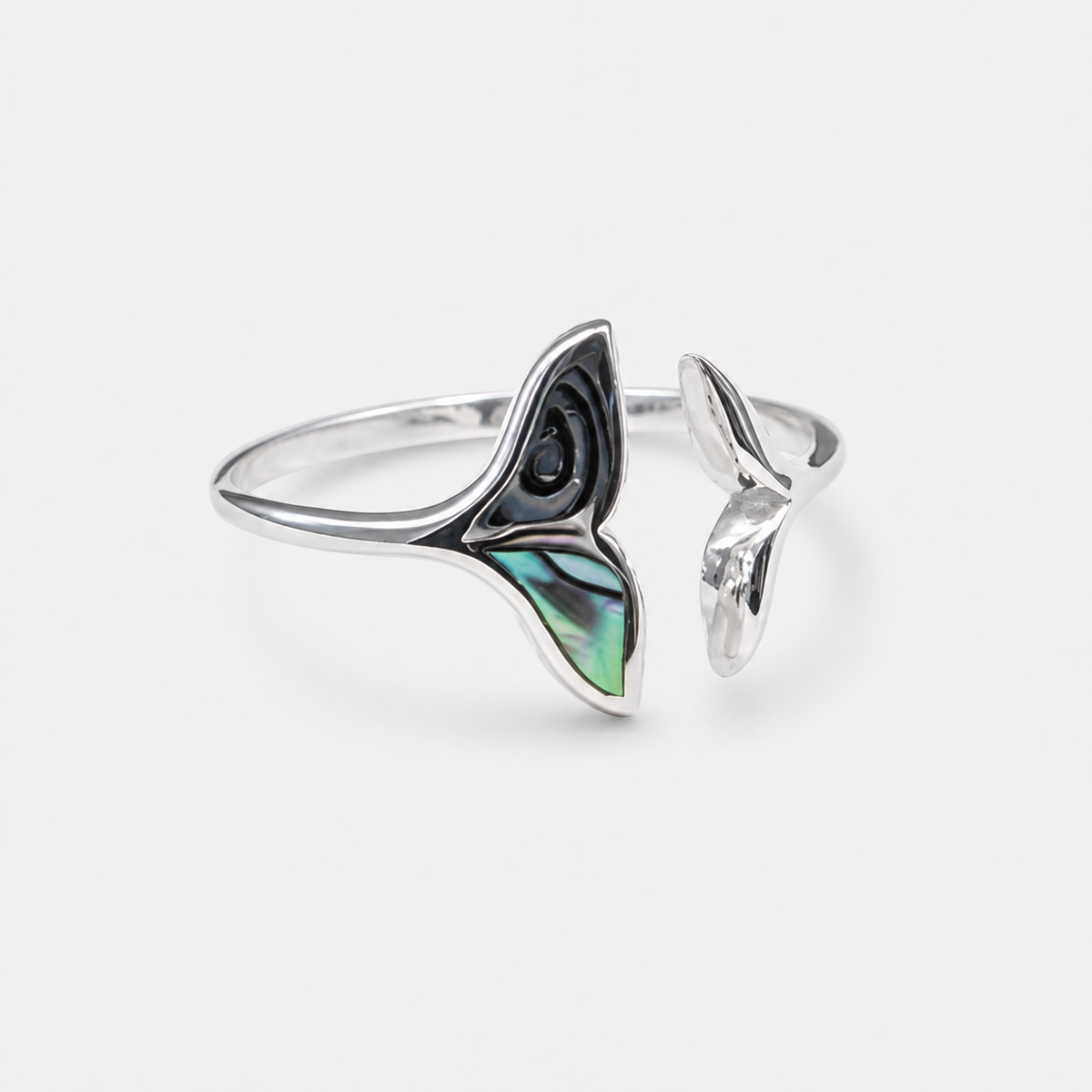 Bague réglable queue de baleine en argent 925 et abalone naturelle