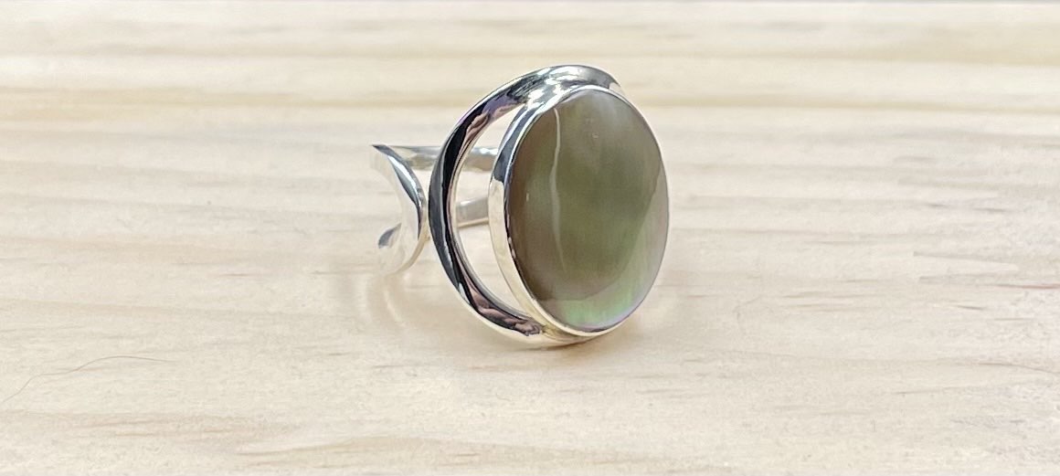 Bague Réglable Argent 925 Nacre Marron
