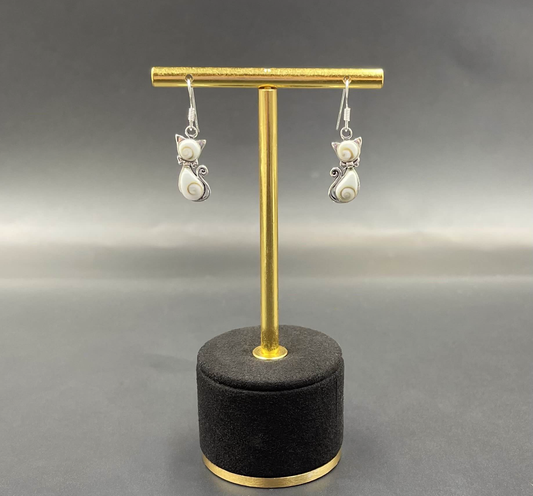 Boucles d'Oreilles Chat Argent 925 Oeil de Ste Lucie