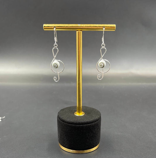 Boucles d'Oreilles Note de Musique Argent 925 Oeil de Ste Lucie