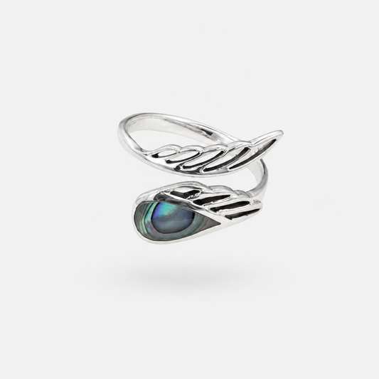 Bague réglable aile d’ange en argent 925 et abalone naturelle