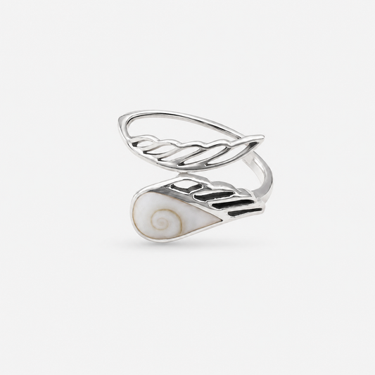 Bague réglable aile d’ange en argent 925 et Œil de Sainte-Lucie naturel