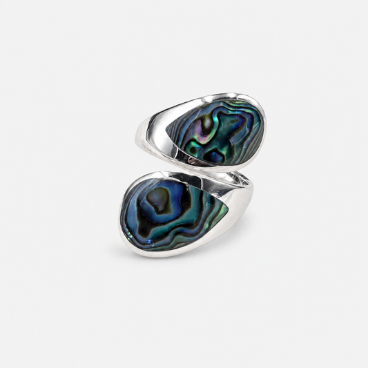 Bague réglable double anneau en argent 925 et abalone naturelle