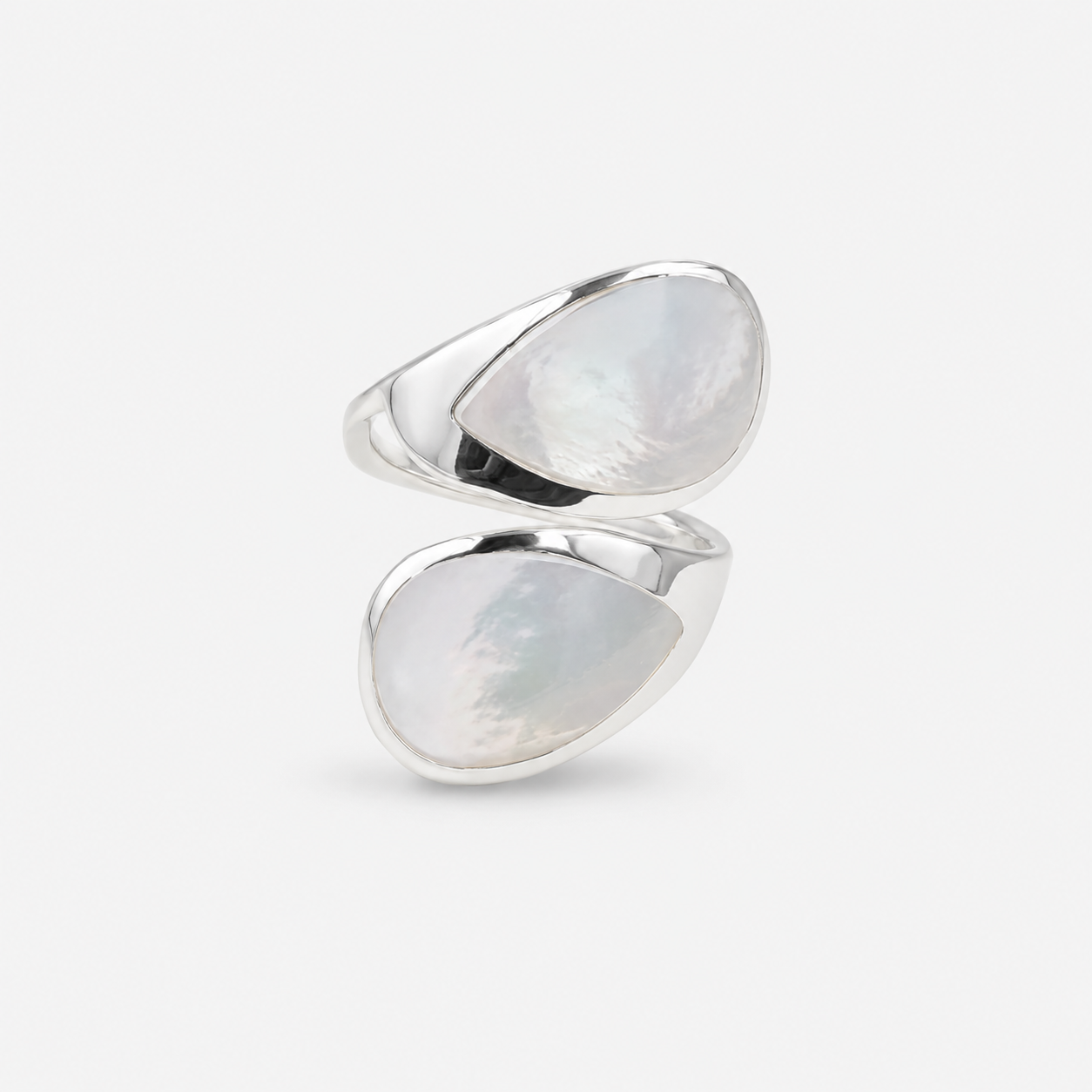 Bague réglable double anneau en argent 925 et nacre naturelle