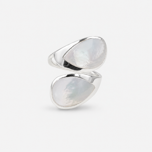 Bague réglable double anneau en argent 925 et nacre naturelle