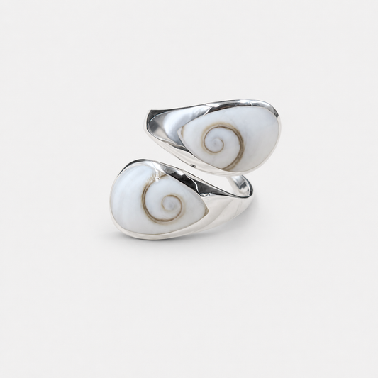 Bague réglable double anneau en argent 925 et Œil de Sainte-Lucie naturel