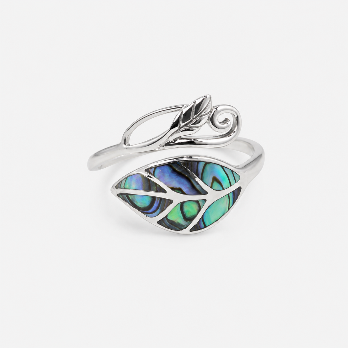 Bague réglable feuille en argent 925 et abalone naturelle