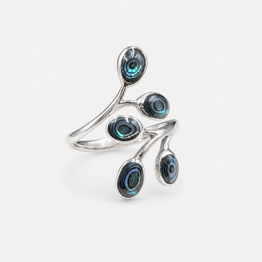 Bague réglable fleur en argent 925 et abalone naturelle