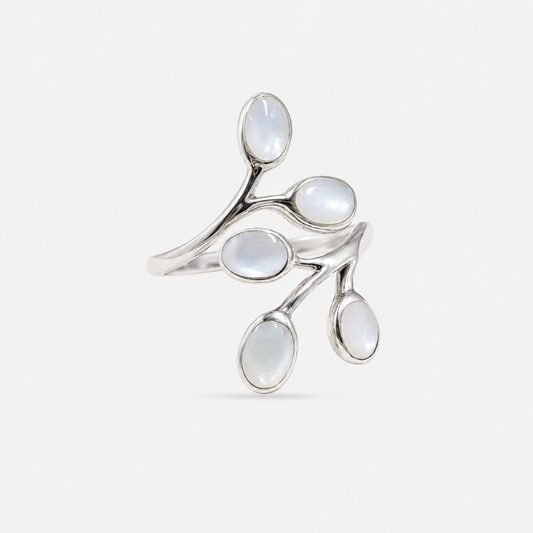 Bague fleur réglable en argent 925 et nacre naturelle