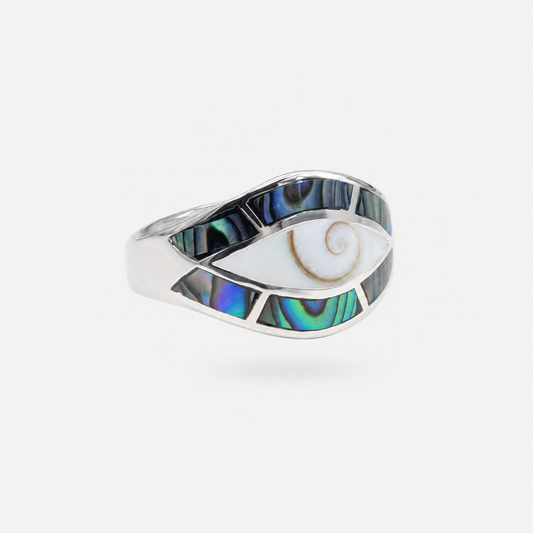 Bague œil en argent 925, abalone et Œil de Sainte-Lucie naturels