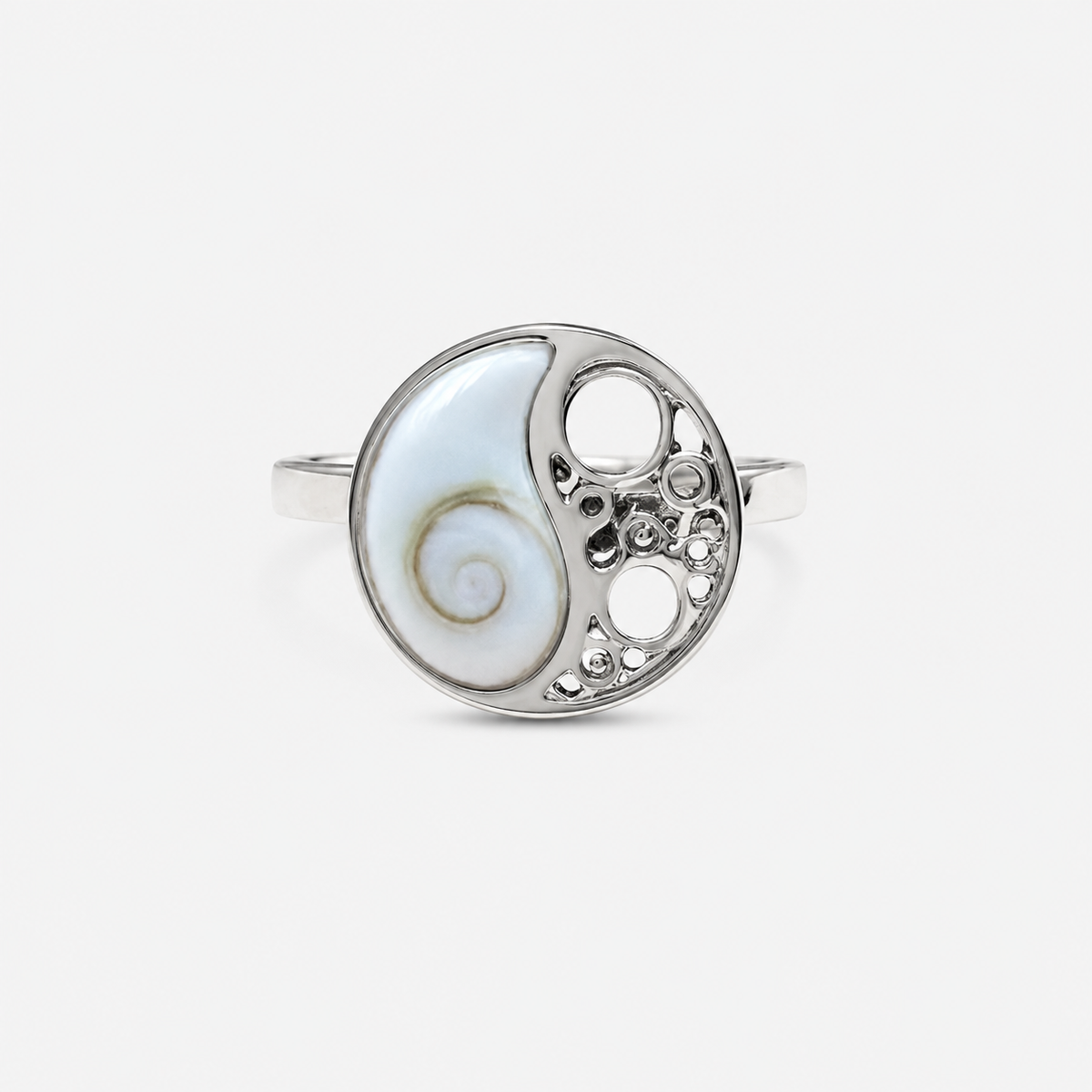 Bague Yin et Yang en argent 925 avec Œil de Sainte-Lucie naturel