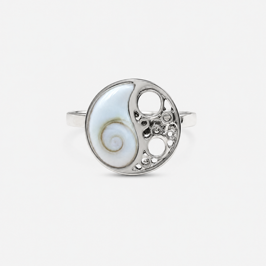 Bague Yin et Yang en argent 925 avec Œil de Sainte-Lucie naturel