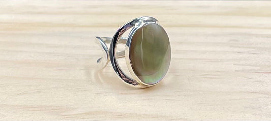 Bague Réglable Argent 925 Nacre Marron