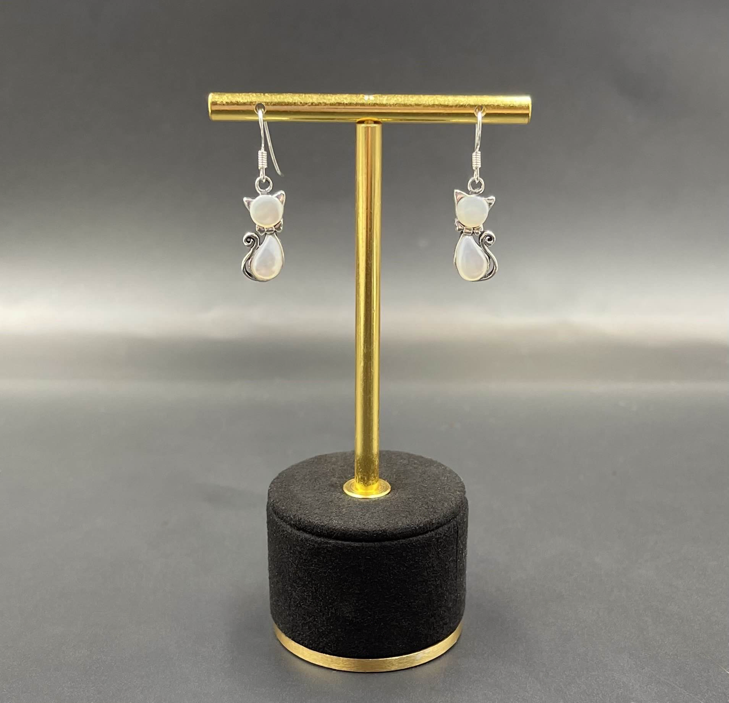 Boucles d'Oreilles Chat Argent 925 Nacre
