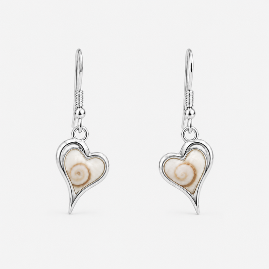 Boucles d'oreilles Cœur en argent 925 et Œil de Sainte-Lucie naturel sur fond gris clair