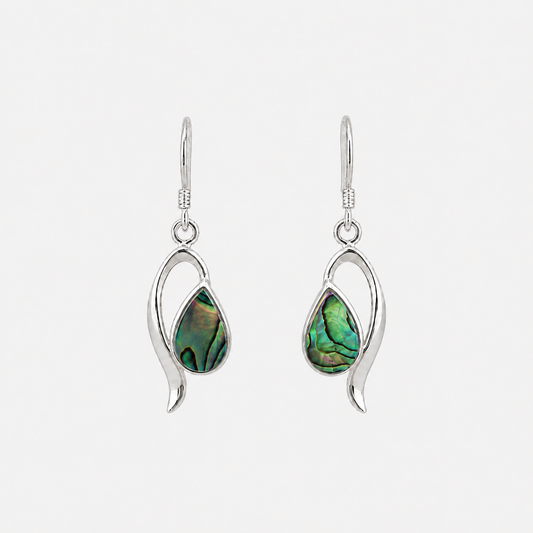 Boucles d'oreilles Goutte en argent 925 et abalone naturelle sur fond gris clair