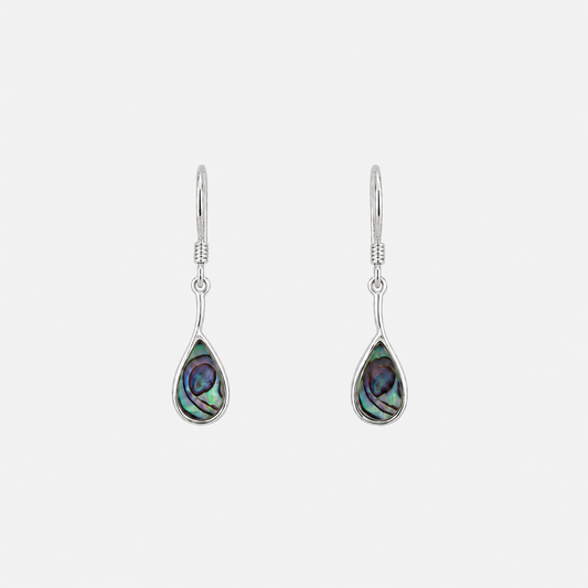 Boucles d'oreilles Goutte petit modèle en argent 925 et abalone naturelle sur fond gris clair