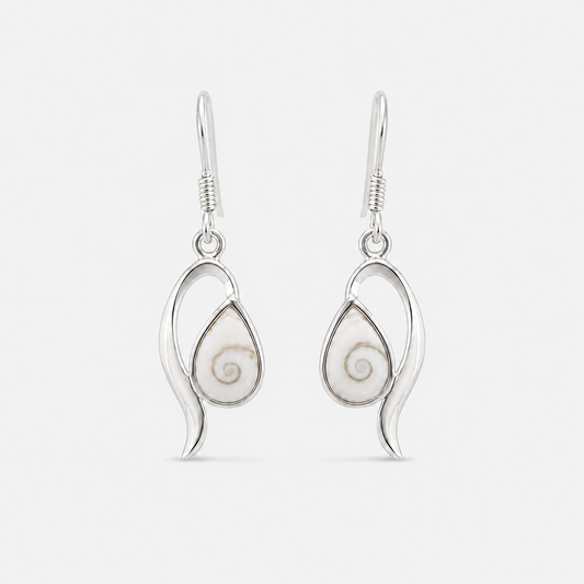 Boucles d'Oreilles Goutte en Argent 925 et Œil de Sainte-Lucie naturel sur fond gris clair