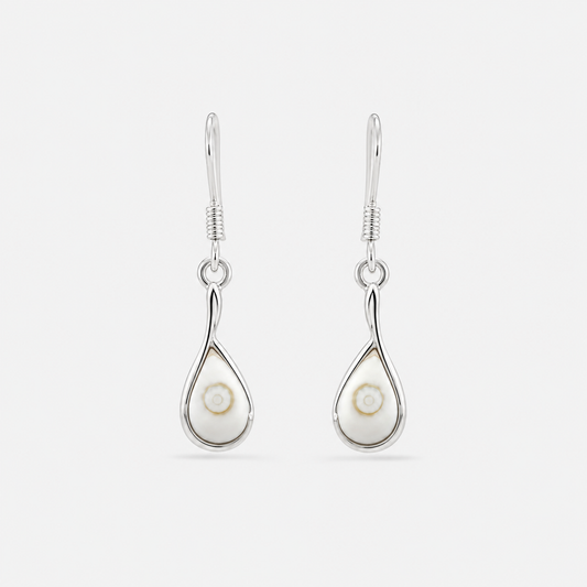 Boucles d'Oreilles Goutte petit modèle en Argent 925 et Œil de Sainte-Lucie naturel sur fond gris clair