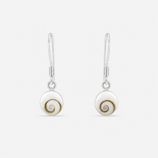 Petites boucles d'oreilles rondes en argent 925 et Œil de Sainte-Lucie naturel sur fond gris clair