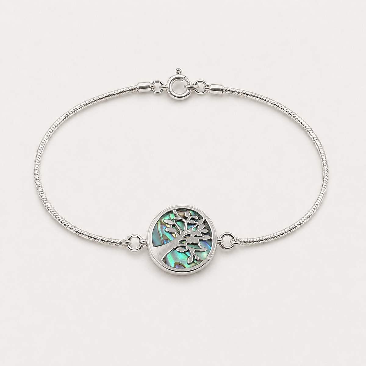 Bracelet Arbre de Vie argent 925 et abalone naturelle – face Arbre de Vie