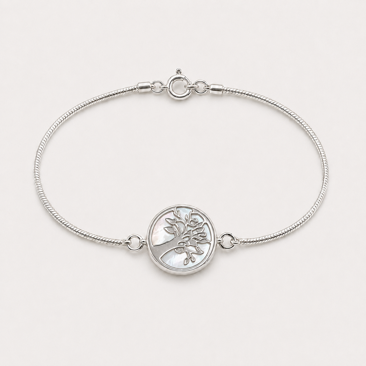 Bracelet Arbre de Vie argent 925 et nacre naturelle – face Arbre de Vie
