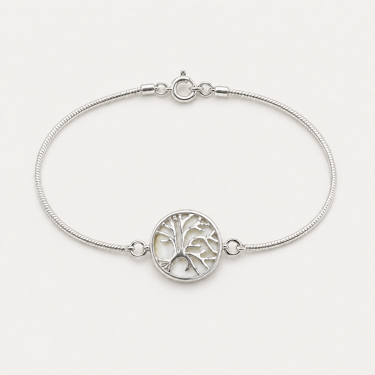 Bracelet Arbre de Vie argent 925 et Œil de Sainte-Lucie naturel – face Arbre de Vie