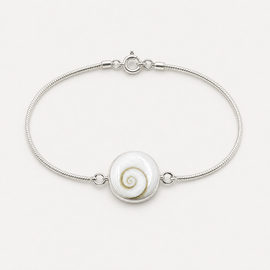 Bracelet Arbre de Vie argent 925 et Œil de Sainte-Lucie naturel – face coquillage