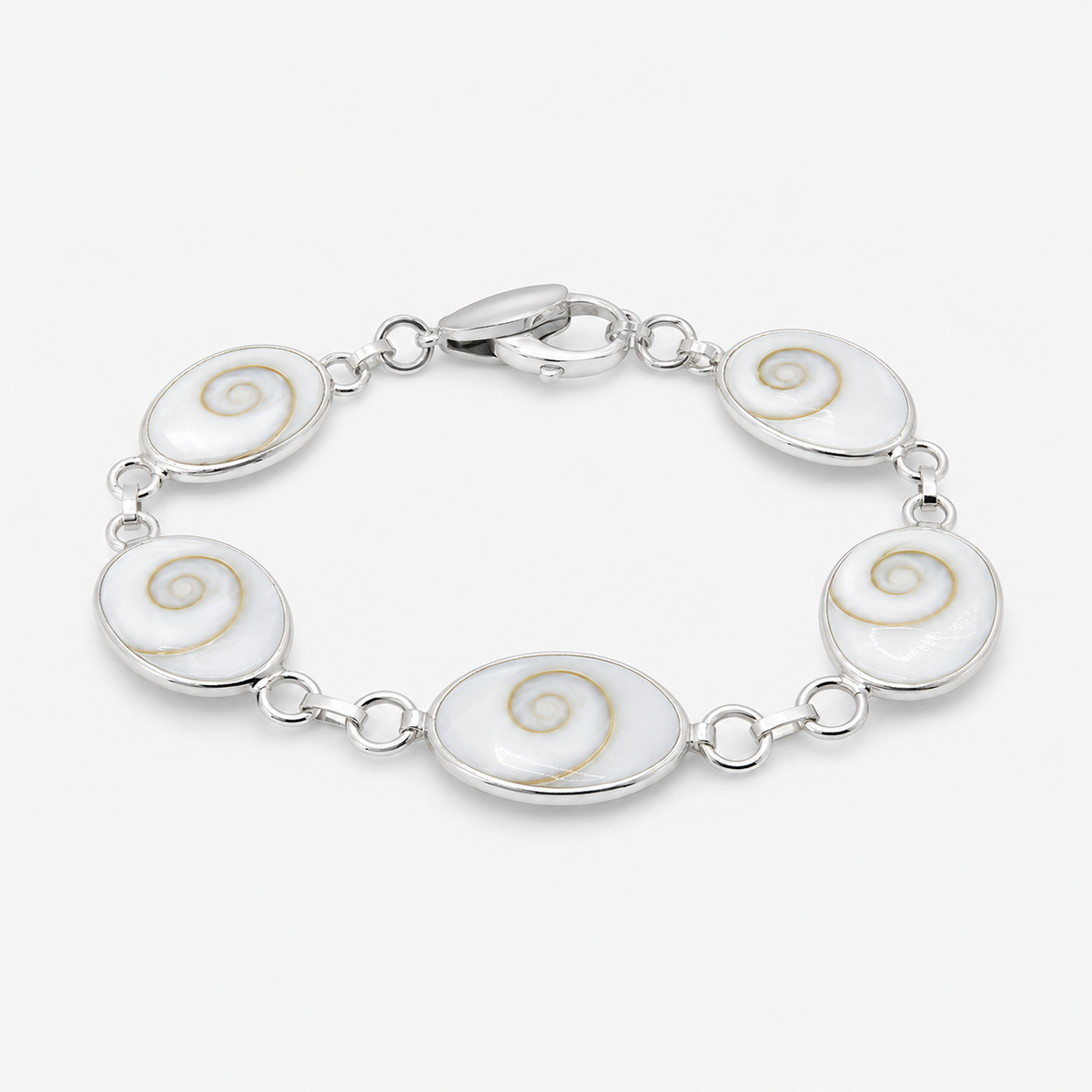 Bracelet en argent 925 avec cinq Œils de Sainte-Lucie naturels, côté spirales