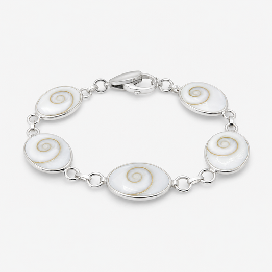 Bracelet en argent 925 avec cinq Œils de Sainte-Lucie naturels, côté spirales