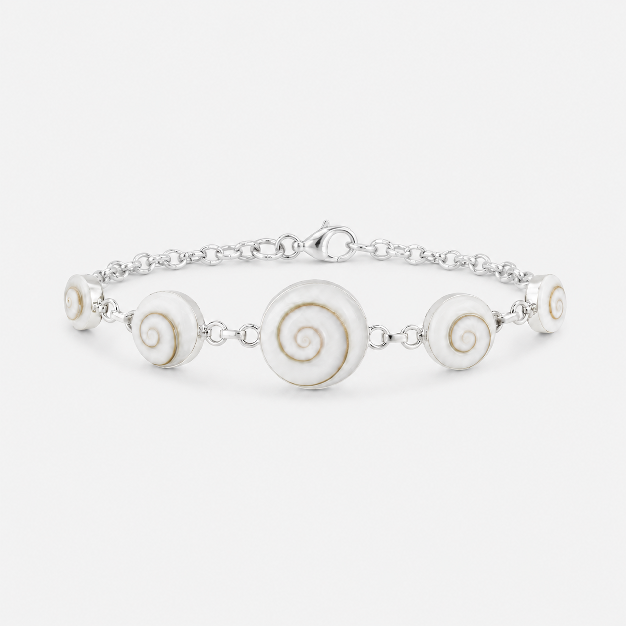 Bracelet fermé en argent 925 avec cinq médaillons ronds en Œil de Sainte-Lucie naturel