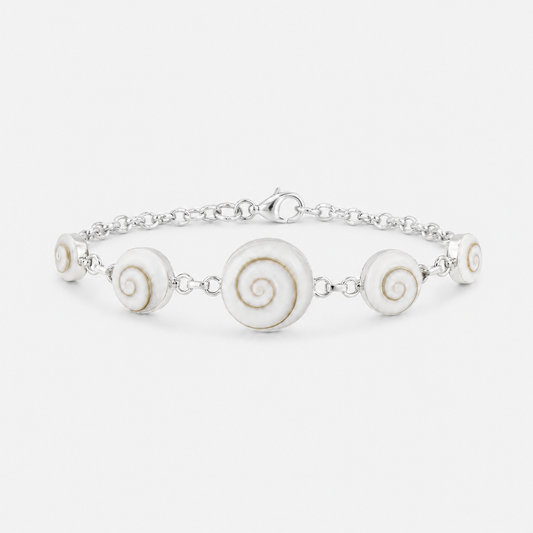 Bracelet fermé en argent 925 avec cinq médaillons ronds en Œil de Sainte-Lucie naturel