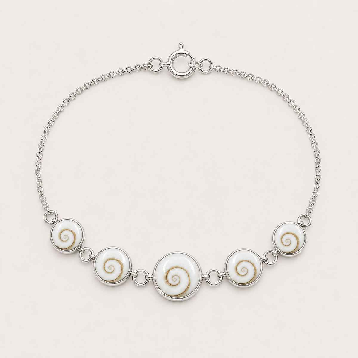 Bracelet argent 925 cinq médaillons recto verso Œil de Sainte-Lucie – faces spirales