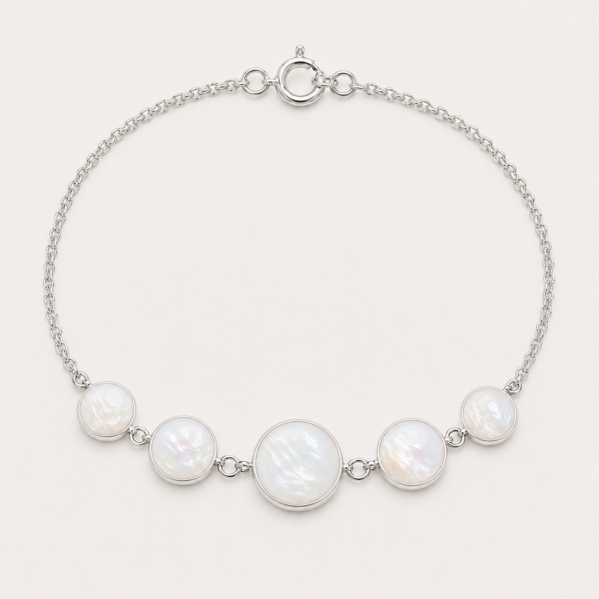 Bracelet argent 925 avec cinq médaillons ronds en nacre naturelle