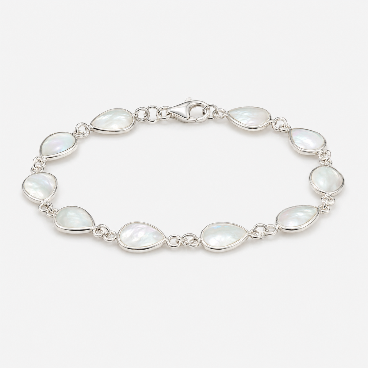 Bracelet complet en argent 925 avec gouttes de nacre naturelle tout autour