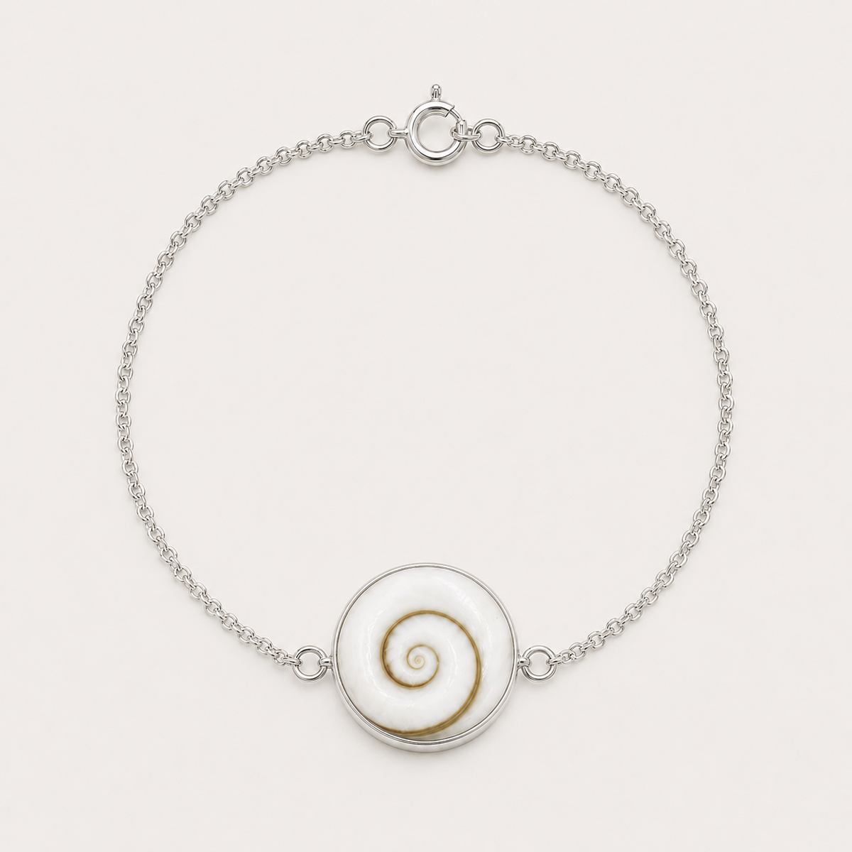 Bracelet argent 925 avec grand médaillon rond Œil de Sainte-Lucie naturel