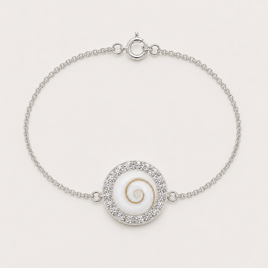 Bracelet argent 925 grand médaillon Œil de Sainte-Lucie et strass Swarovski