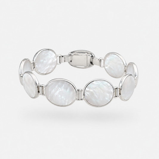 Bracelet en argent 925 avec grands médaillons ovales en nacre naturelle