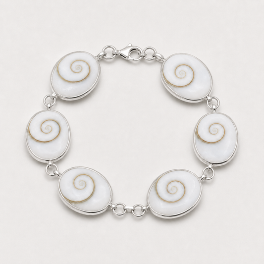 Bracelet argent 925 grands médaillons ovales Œil de Sainte-Lucie naturel – recto