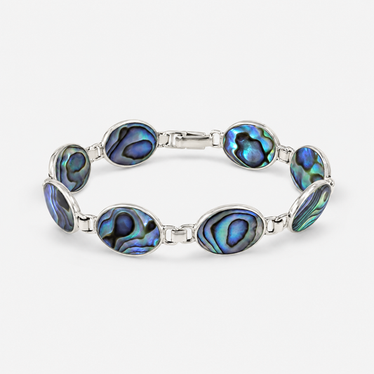 Bracelet fermé en argent 925 avec huit grands médaillons ovales en abalone naturelle