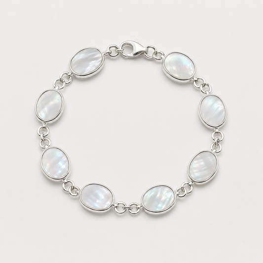 Bracelet argent 925 à huit médaillons ovales en nacre naturelle