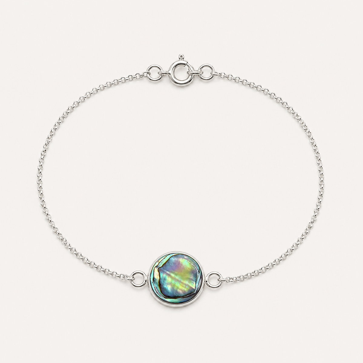 Bracelet argent 925 avec médaillon rond en abalone naturelle