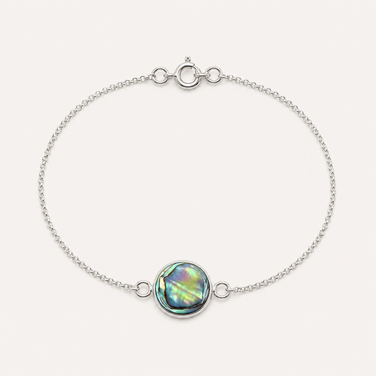 Bracelet argent 925 avec médaillon rond en abalone naturelle