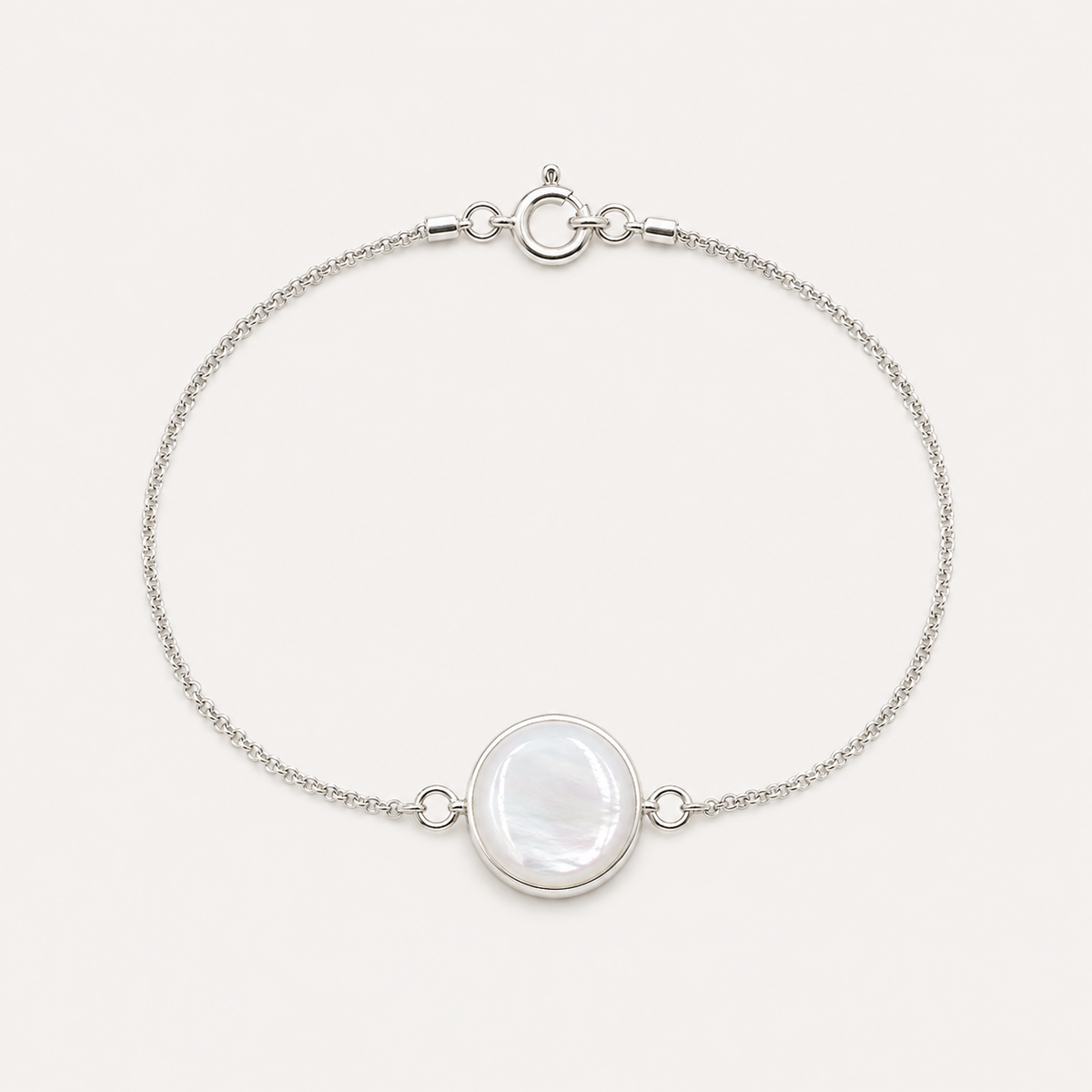 Bracelet argent 925 avec médaillon rond en nacre naturelle