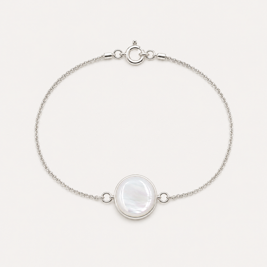 Bracelet argent 925 avec médaillon rond en nacre naturelle