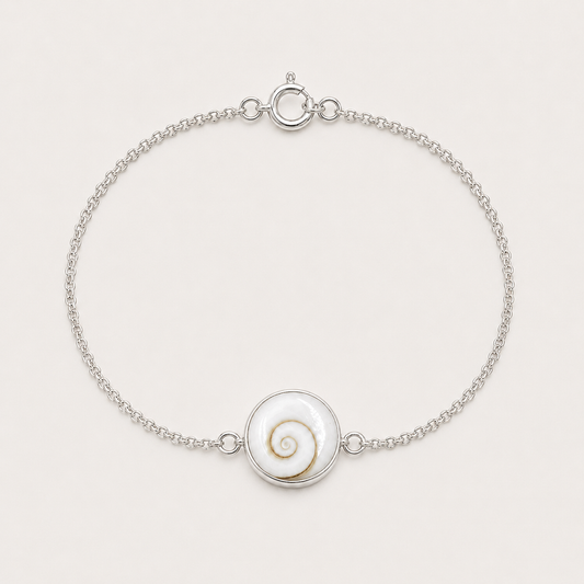 Bracelet argent 925 médaillon rond recto verso Œil de Sainte-Lucie – face spirale
