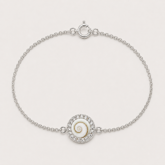 Bracelet argent 925 médaillon rond Œil de Sainte-Lucie et strass Swarovski