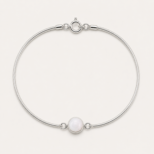 Bracelet argent 925 chaîne serpent avec médaillon rond en nacre naturelle