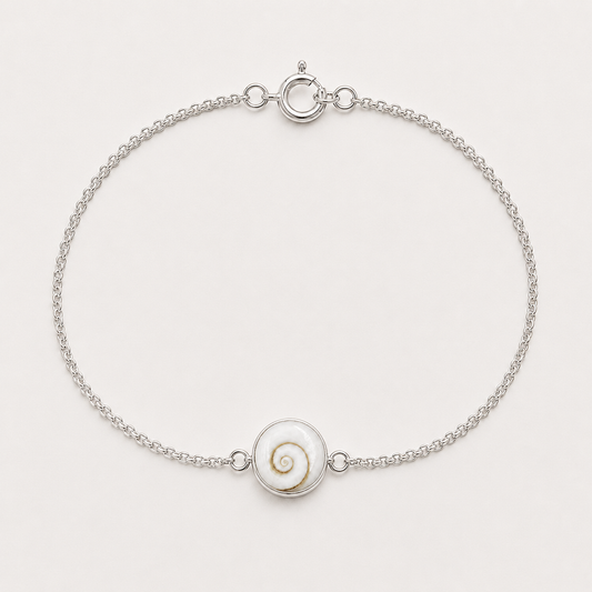 Bracelet argent 925 avec petit médaillon rond Œil de Sainte-Lucie naturel