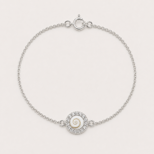Bracelet argent 925 petit médaillon Œil de Sainte-Lucie entouré de strass Swarovski